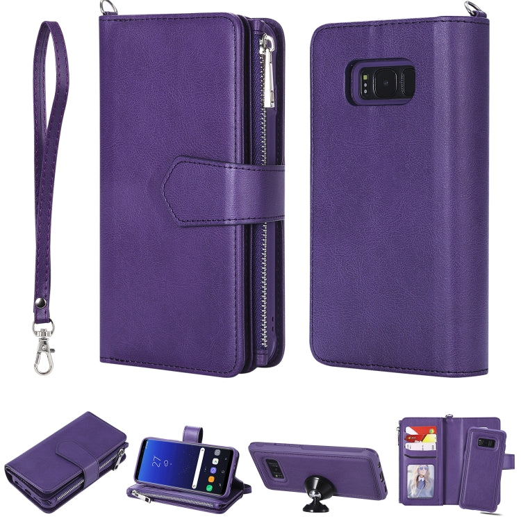 For Galaxy S8 2 in 1 Solid Color Zipper Shockproof Protective Case with Card Slots & Bracket & Photo Holder & Wallet Function