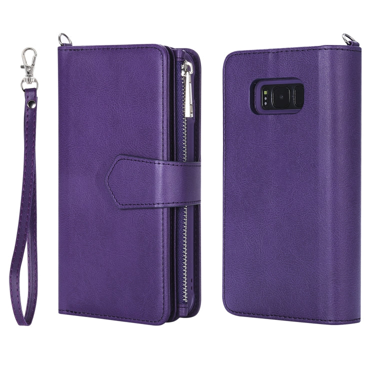 For Galaxy S8 2 in 1 Solid Color Zipper Shockproof Protective Case with Card Slots & Bracket & Photo Holder & Wallet Function