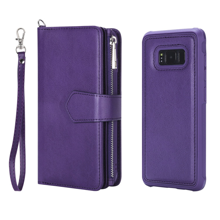 For Galaxy S8 2 in 1 Solid Color Zipper Shockproof Protective Case with Card Slots & Bracket & Photo Holder & Wallet Function