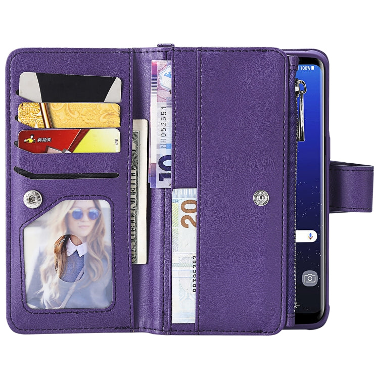 For Galaxy S8 2 in 1 Solid Color Zipper Shockproof Protective Case with Card Slots & Bracket & Photo Holder & Wallet Function
