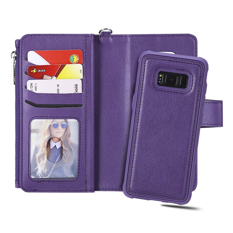 For Galaxy S8 2 in 1 Solid Color Zipper Shockproof Protective Case with Card Slots & Bracket & Photo Holder & Wallet Function