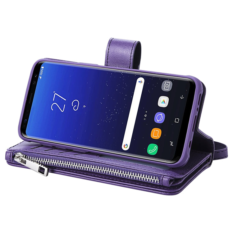 For Galaxy S8 2 in 1 Solid Color Zipper Shockproof Protective Case with Card Slots & Bracket & Photo Holder & Wallet Function