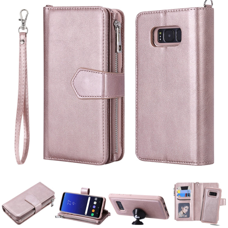 For Galaxy S8 2 in 1 Solid Color Zipper Shockproof Protective Case with Card Slots & Bracket & Photo Holder & Wallet Function
