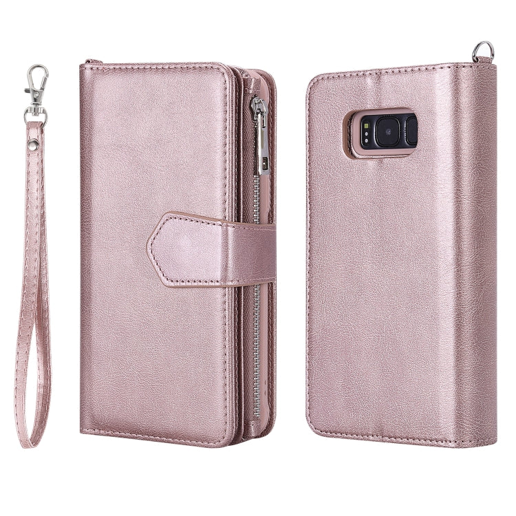 For Galaxy S8 2 in 1 Solid Color Zipper Shockproof Protective Case with Card Slots & Bracket & Photo Holder & Wallet Function