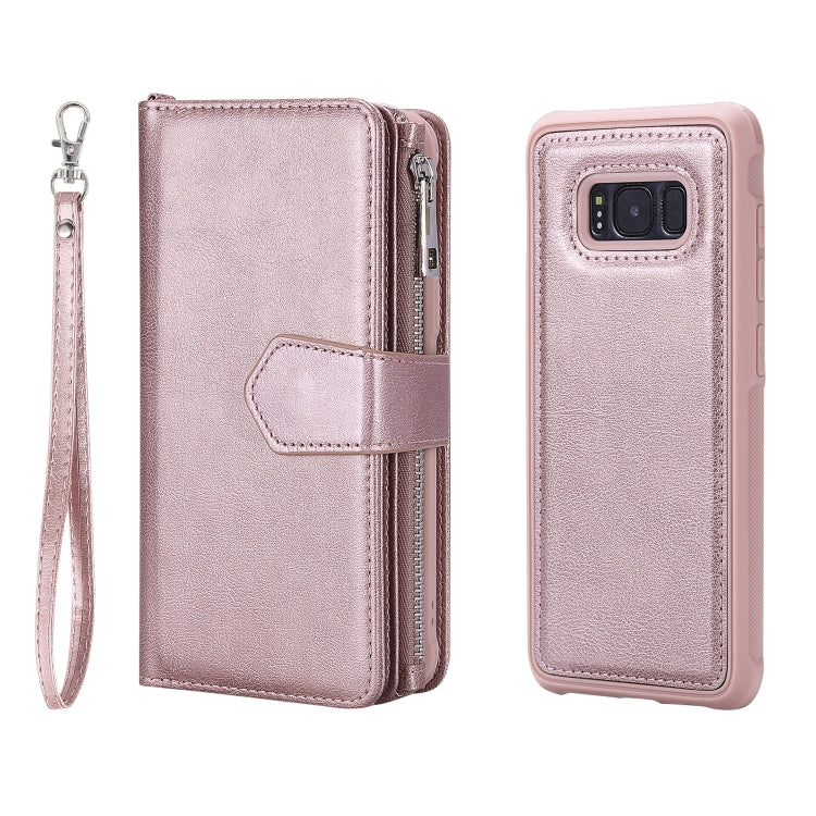 For Galaxy S8 2 in 1 Solid Color Zipper Shockproof Protective Case with Card Slots & Bracket & Photo Holder & Wallet Function