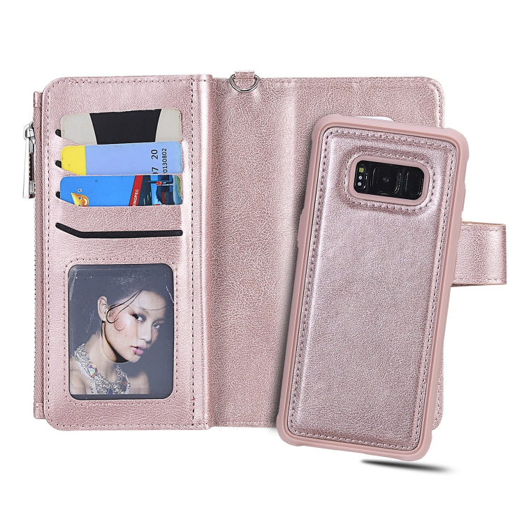For Galaxy S8 2 in 1 Solid Color Zipper Shockproof Protective Case with Card Slots & Bracket & Photo Holder & Wallet Function