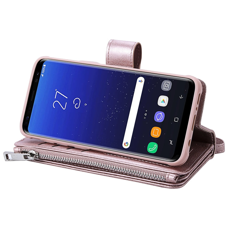 For Galaxy S8 2 in 1 Solid Color Zipper Shockproof Protective Case with Card Slots & Bracket & Photo Holder & Wallet Function