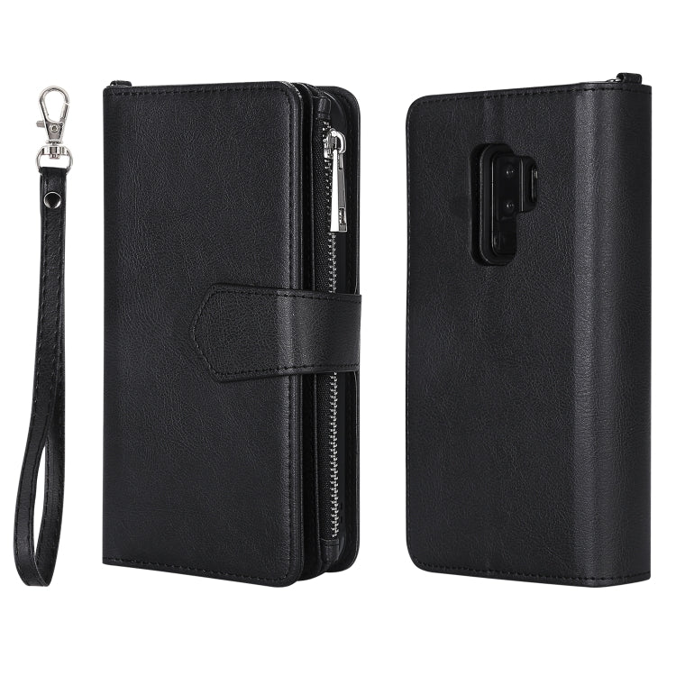 For Galaxy S9 Plus 2 in 1 Solid Color Zipper Shockproof Protective Case with Card Slots & Bracket & Photo Holder & Wallet Function
