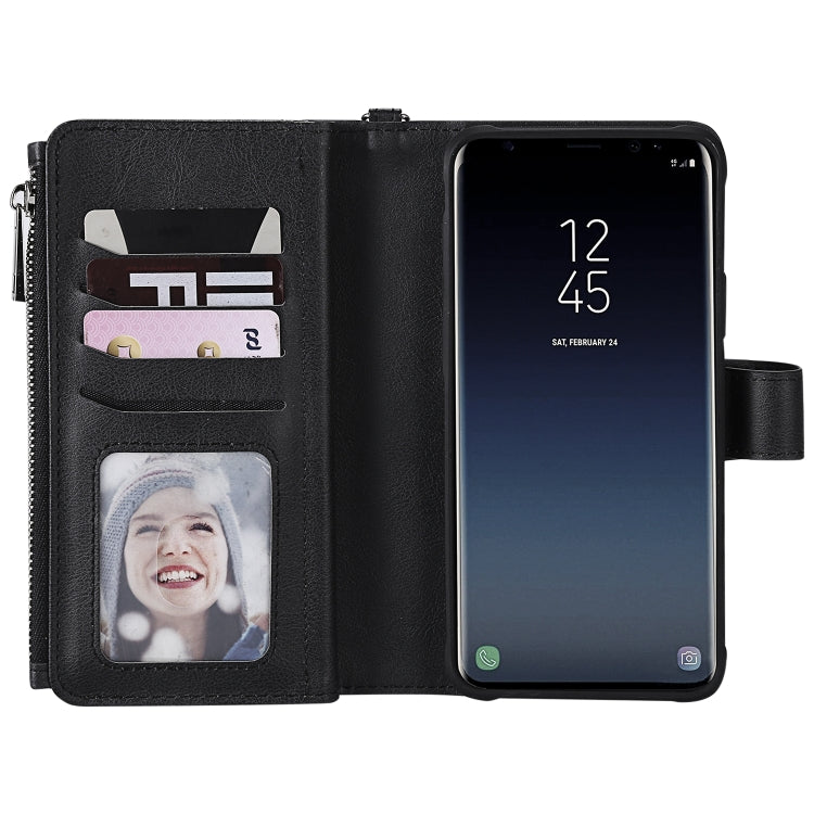 For Galaxy S9 Plus 2 in 1 Solid Color Zipper Shockproof Protective Case with Card Slots & Bracket & Photo Holder & Wallet Function
