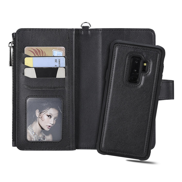For Galaxy S9 Plus 2 in 1 Solid Color Zipper Shockproof Protective Case with Card Slots & Bracket & Photo Holder & Wallet Function