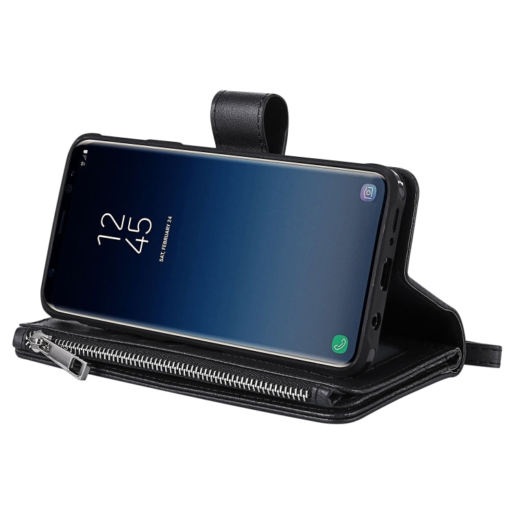 For Galaxy S9 Plus 2 in 1 Solid Color Zipper Shockproof Protective Case with Card Slots & Bracket & Photo Holder & Wallet Function