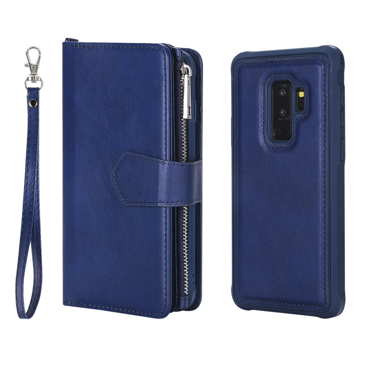 For Galaxy S9 Plus 2 in 1 Solid Color Zipper Shockproof Protective Case with Card Slots & Bracket & Photo Holder & Wallet Function