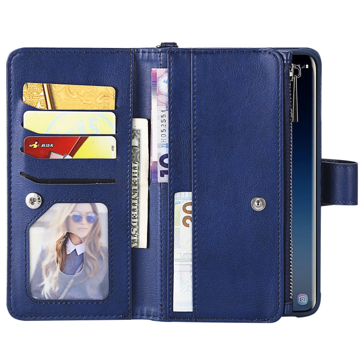 For Galaxy S9 Plus 2 in 1 Solid Color Zipper Shockproof Protective Case with Card Slots & Bracket & Photo Holder & Wallet Function