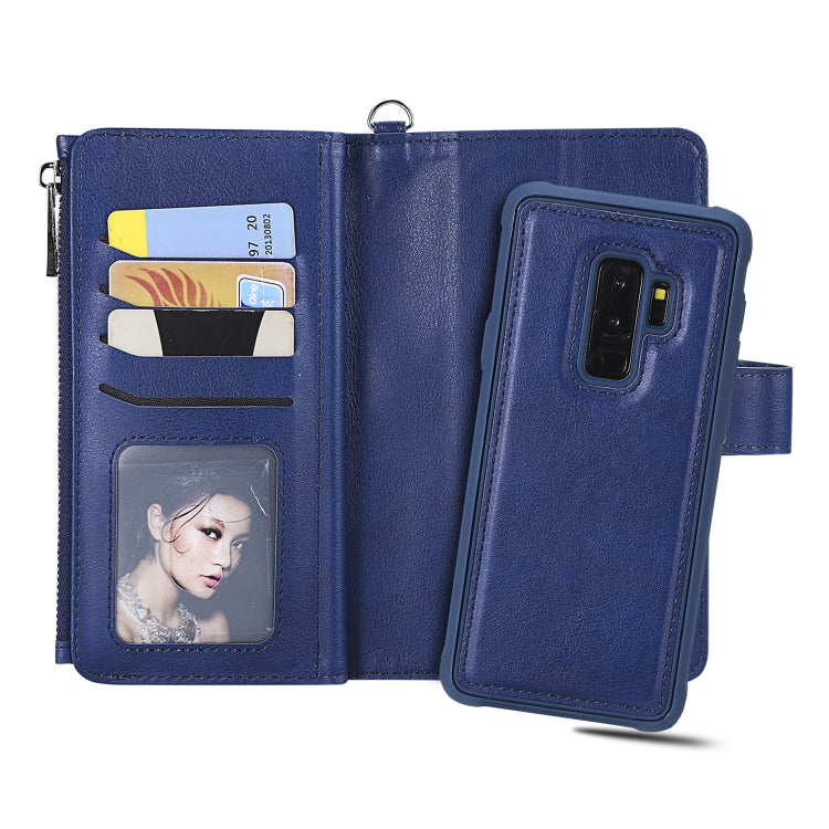 For Galaxy S9 Plus 2 in 1 Solid Color Zipper Shockproof Protective Case with Card Slots & Bracket & Photo Holder & Wallet Function