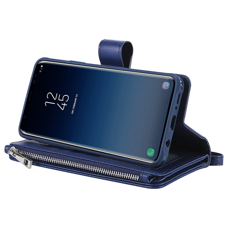 For Galaxy S9 Plus 2 in 1 Solid Color Zipper Shockproof Protective Case with Card Slots & Bracket & Photo Holder & Wallet Function