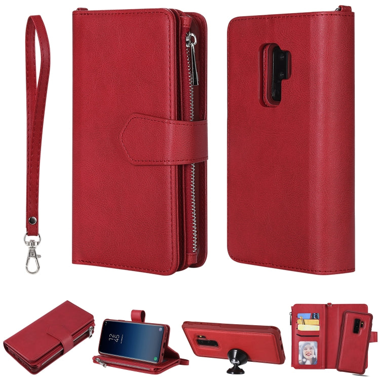 For Galaxy S9 Plus 2 in 1 Solid Color Zipper Shockproof Protective Case with Card Slots & Bracket & Photo Holder & Wallet Function