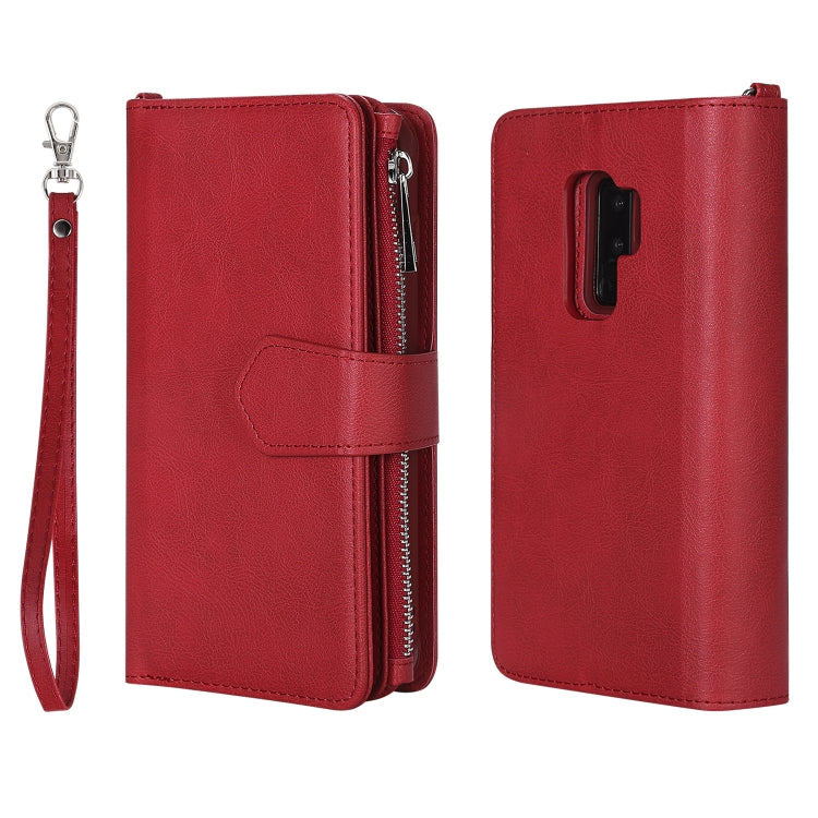 For Galaxy S9 Plus 2 in 1 Solid Color Zipper Shockproof Protective Case with Card Slots & Bracket & Photo Holder & Wallet Function