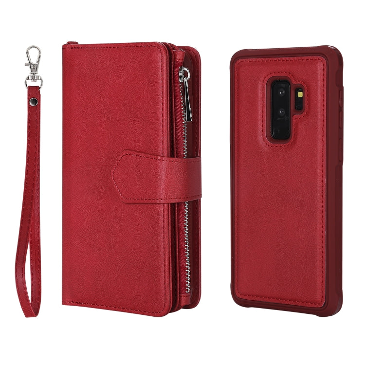 For Galaxy S9 Plus 2 in 1 Solid Color Zipper Shockproof Protective Case with Card Slots & Bracket & Photo Holder & Wallet Function