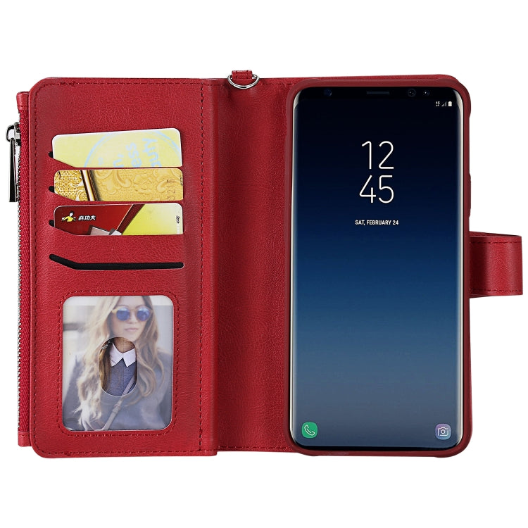 For Galaxy S9 Plus 2 in 1 Solid Color Zipper Shockproof Protective Case with Card Slots & Bracket & Photo Holder & Wallet Function