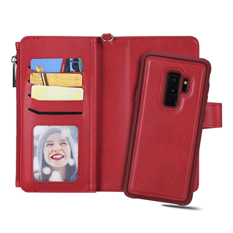 For Galaxy S9 Plus 2 in 1 Solid Color Zipper Shockproof Protective Case with Card Slots & Bracket & Photo Holder & Wallet Function