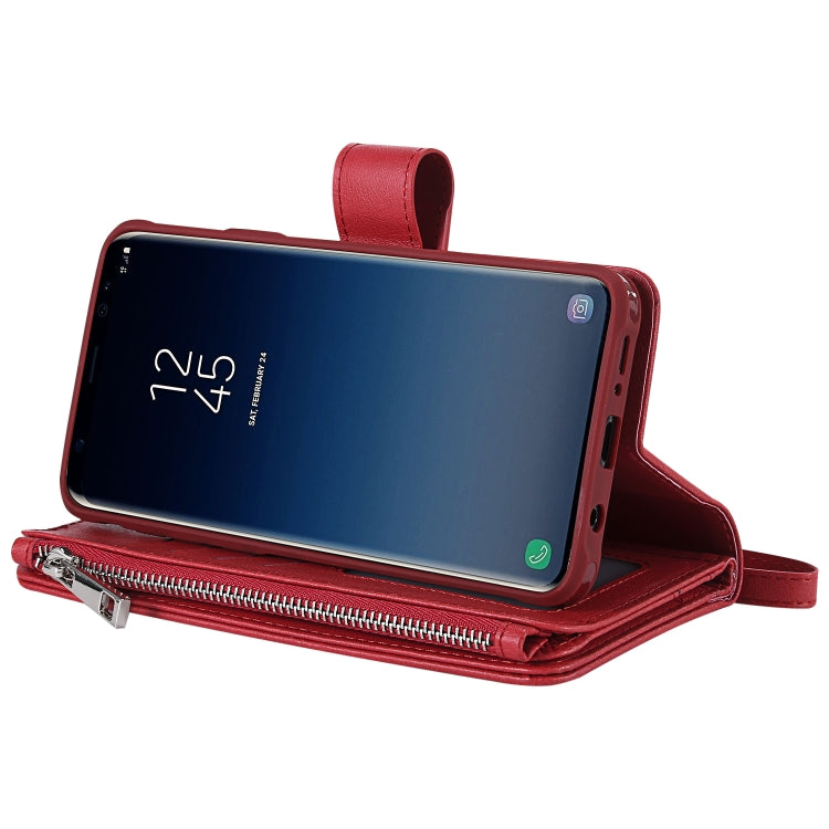 For Galaxy S9 Plus 2 in 1 Solid Color Zipper Shockproof Protective Case with Card Slots & Bracket & Photo Holder & Wallet Function