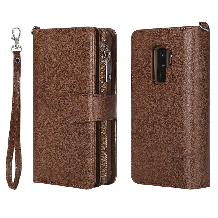 For Galaxy S9 Plus 2 in 1 Solid Color Zipper Shockproof Protective Case with Card Slots & Bracket & Photo Holder & Wallet Function
