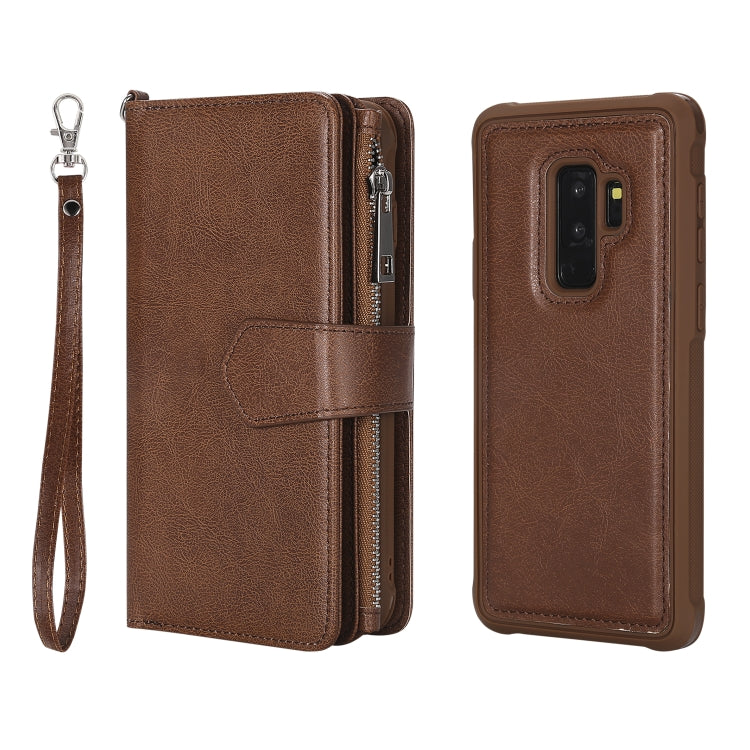 For Galaxy S9 Plus 2 in 1 Solid Color Zipper Shockproof Protective Case with Card Slots & Bracket & Photo Holder & Wallet Function