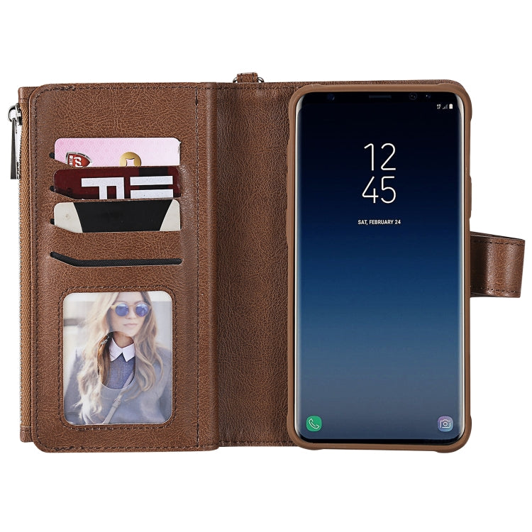 For Galaxy S9 Plus 2 in 1 Solid Color Zipper Shockproof Protective Case with Card Slots & Bracket & Photo Holder & Wallet Function
