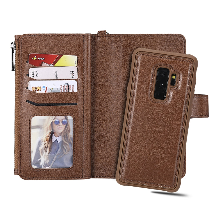 For Galaxy S9 Plus 2 in 1 Solid Color Zipper Shockproof Protective Case with Card Slots & Bracket & Photo Holder & Wallet Function