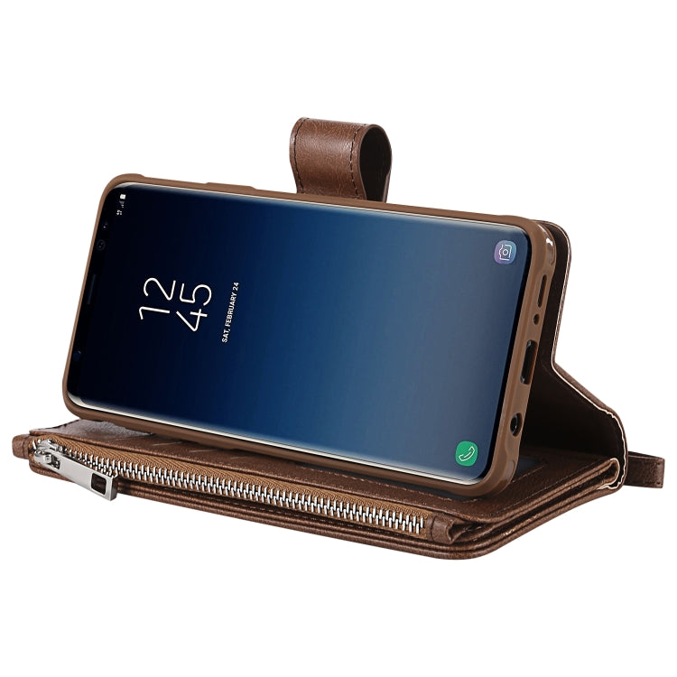 For Galaxy S9 Plus 2 in 1 Solid Color Zipper Shockproof Protective Case with Card Slots & Bracket & Photo Holder & Wallet Function