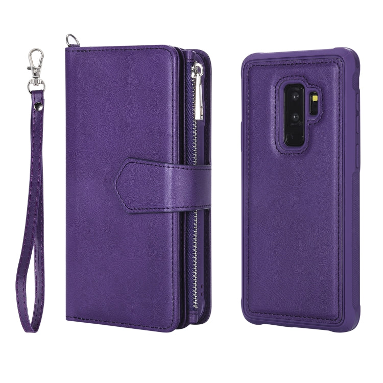 For Galaxy S9 Plus 2 in 1 Solid Color Zipper Shockproof Protective Case with Card Slots & Bracket & Photo Holder & Wallet Function