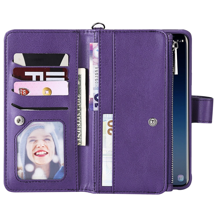 For Galaxy S9 Plus 2 in 1 Solid Color Zipper Shockproof Protective Case with Card Slots & Bracket & Photo Holder & Wallet Function