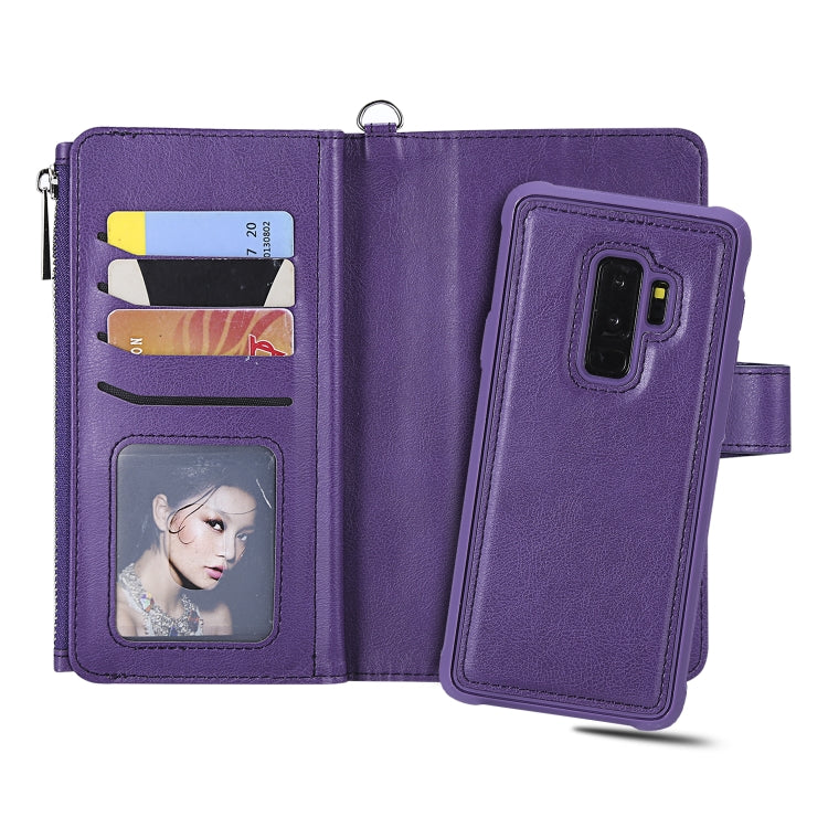 For Galaxy S9 Plus 2 in 1 Solid Color Zipper Shockproof Protective Case with Card Slots & Bracket & Photo Holder & Wallet Function