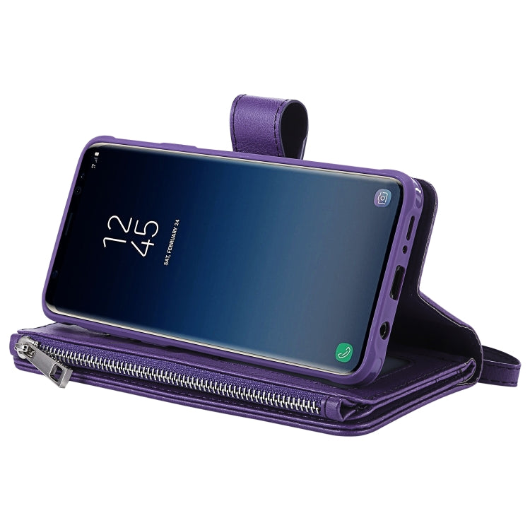 For Galaxy S9 Plus 2 in 1 Solid Color Zipper Shockproof Protective Case with Card Slots & Bracket & Photo Holder & Wallet Function