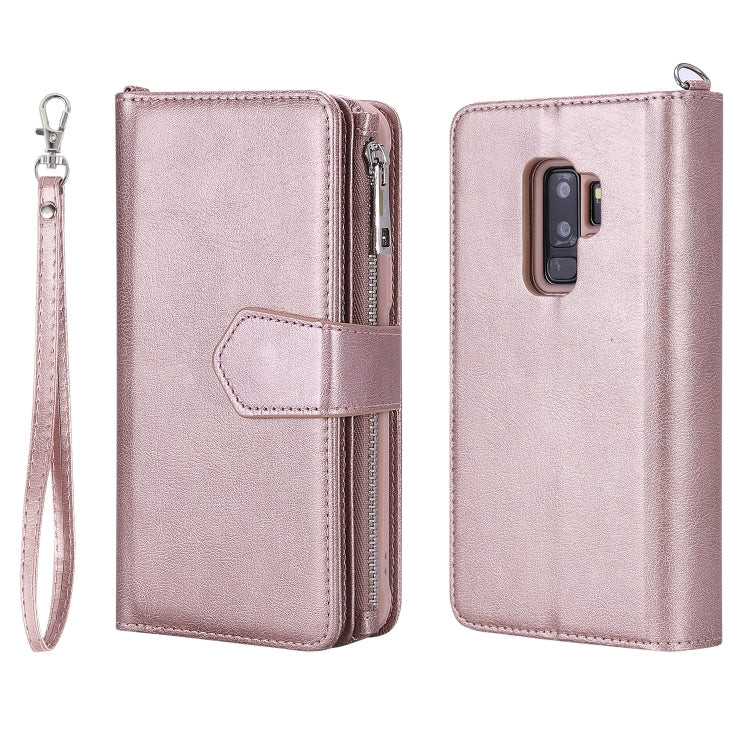For Galaxy S9 Plus 2 in 1 Solid Color Zipper Shockproof Protective Case with Card Slots & Bracket & Photo Holder & Wallet Function