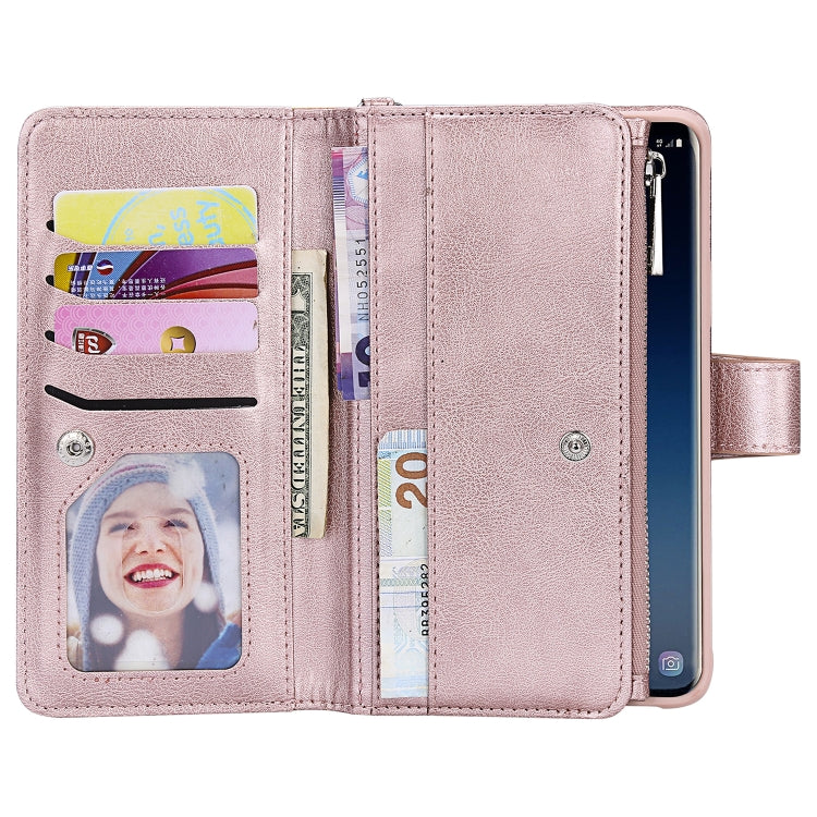 For Galaxy S9 Plus 2 in 1 Solid Color Zipper Shockproof Protective Case with Card Slots & Bracket & Photo Holder & Wallet Function