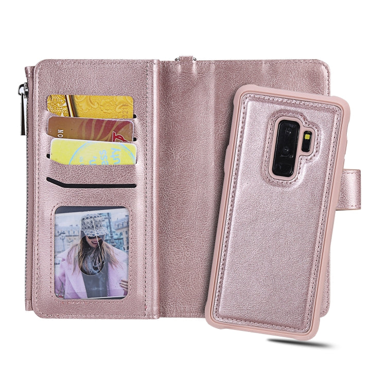 For Galaxy S9 Plus 2 in 1 Solid Color Zipper Shockproof Protective Case with Card Slots & Bracket & Photo Holder & Wallet Function