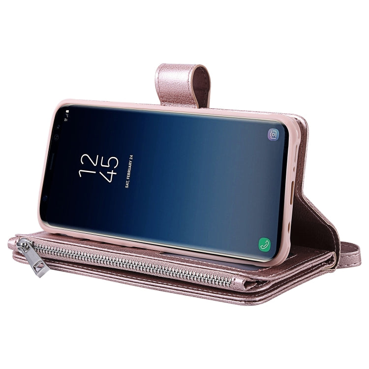 For Galaxy S9 Plus 2 in 1 Solid Color Zipper Shockproof Protective Case with Card Slots & Bracket & Photo Holder & Wallet Function