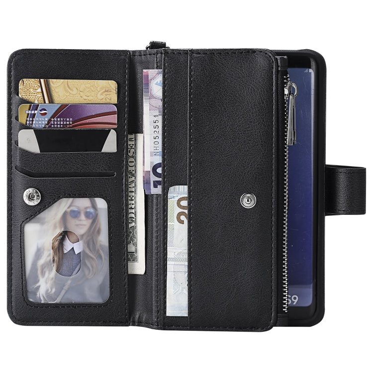 For Galaxy S9 2 in 1 Solid Color Zipper Shockproof Protective Case with Card Slots & Bracket & Photo Holder & Wallet Function