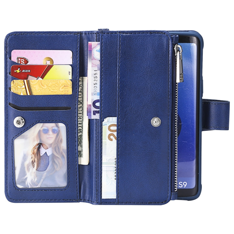 For Galaxy S9 2 in 1 Solid Color Zipper Shockproof Protective Case with Card Slots & Bracket & Photo Holder & Wallet Function