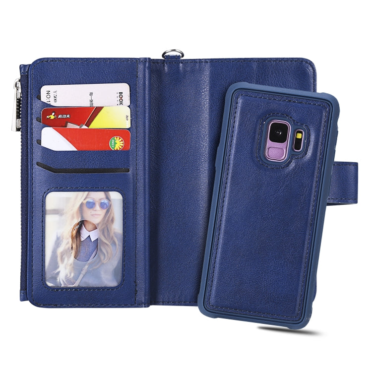 For Galaxy S9 2 in 1 Solid Color Zipper Shockproof Protective Case with Card Slots & Bracket & Photo Holder & Wallet Function