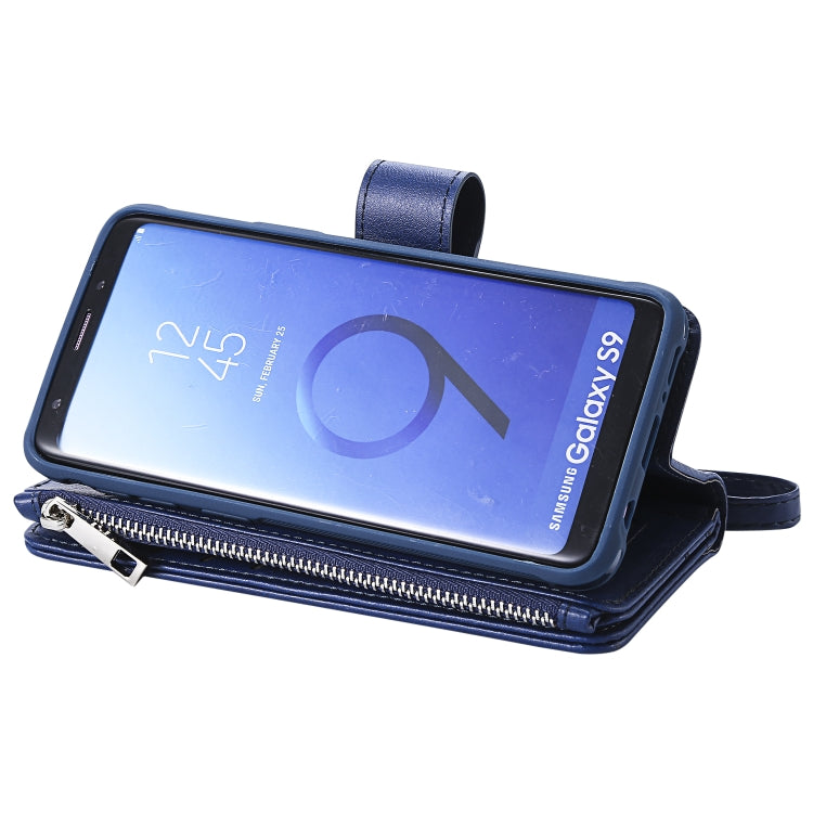 For Galaxy S9 2 in 1 Solid Color Zipper Shockproof Protective Case with Card Slots & Bracket & Photo Holder & Wallet Function