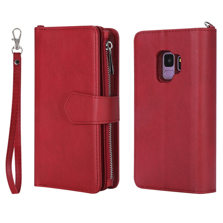 For Galaxy S9 2 in 1 Solid Color Zipper Shockproof Protective Case with Card Slots & Bracket & Photo Holder & Wallet Function