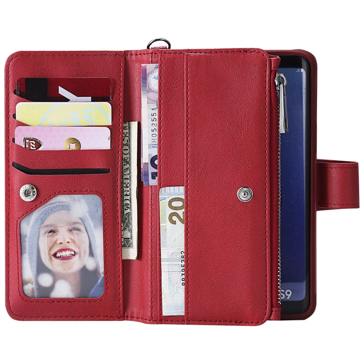 For Galaxy S9 2 in 1 Solid Color Zipper Shockproof Protective Case with Card Slots & Bracket & Photo Holder & Wallet Function