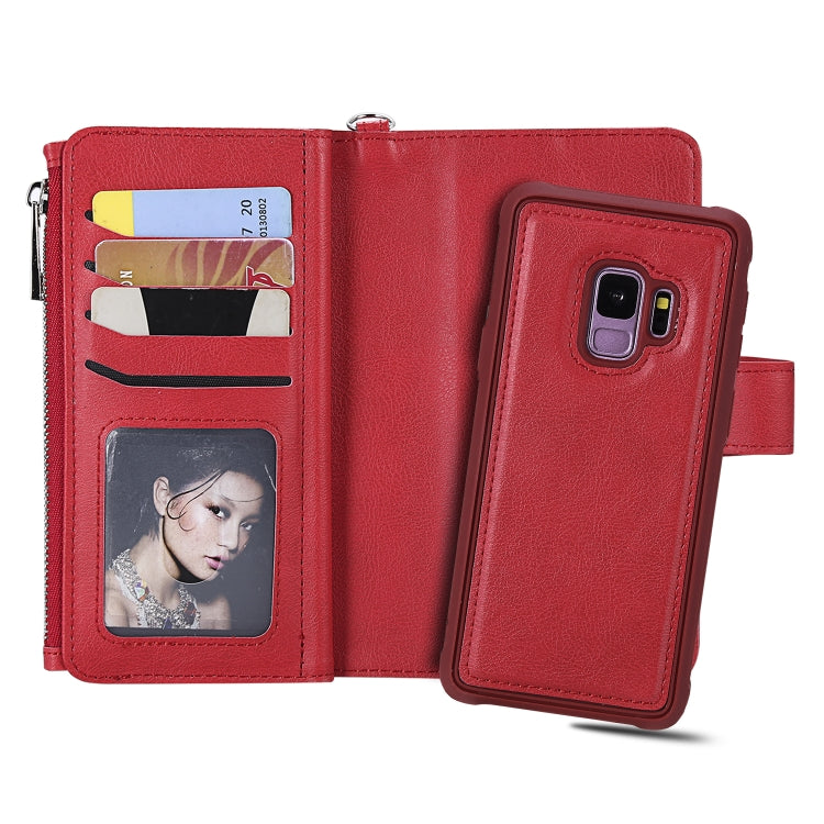 For Galaxy S9 2 in 1 Solid Color Zipper Shockproof Protective Case with Card Slots & Bracket & Photo Holder & Wallet Function