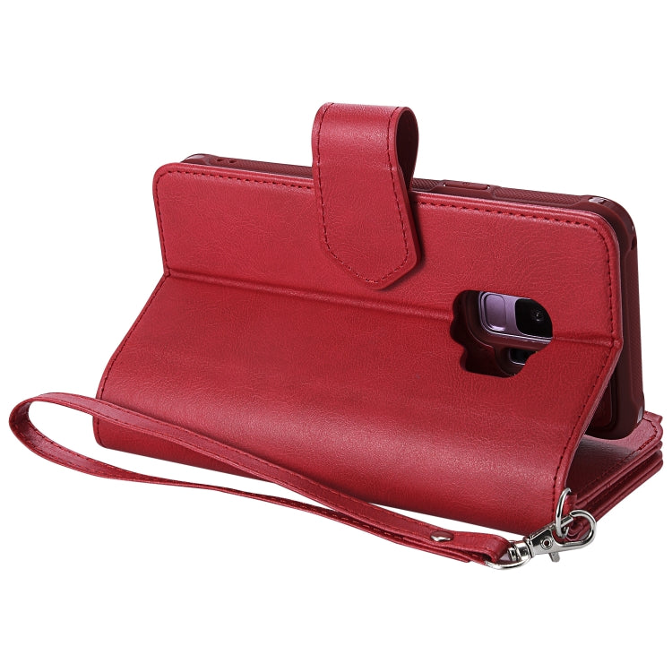 For Galaxy S9 2 in 1 Solid Color Zipper Shockproof Protective Case with Card Slots & Bracket & Photo Holder & Wallet Function