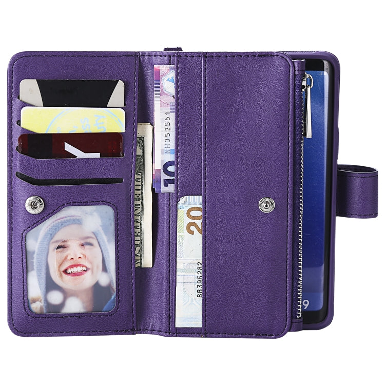 For Galaxy S9 2 in 1 Solid Color Zipper Shockproof Protective Case with Card Slots & Bracket & Photo Holder & Wallet Function