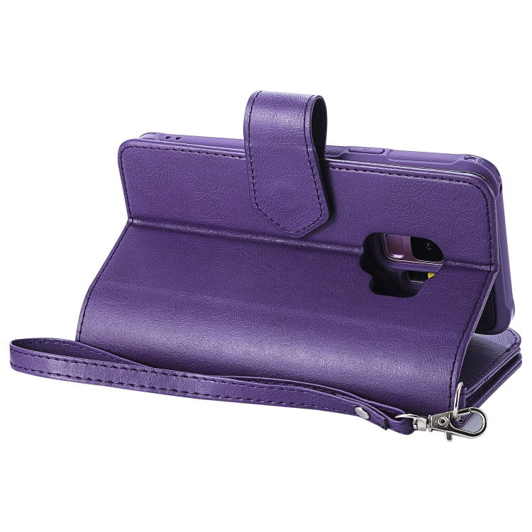 For Galaxy S9 2 in 1 Solid Color Zipper Shockproof Protective Case with Card Slots & Bracket & Photo Holder & Wallet Function