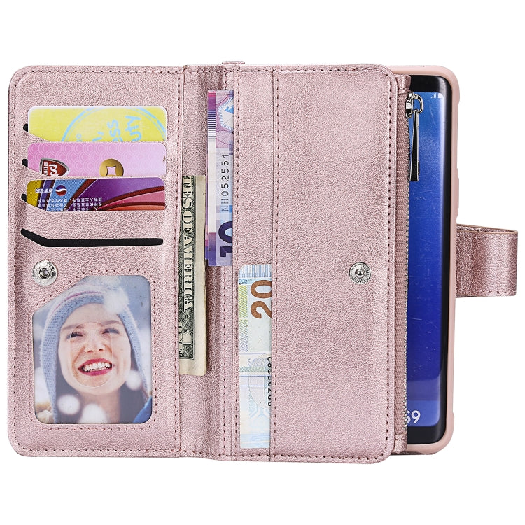 For Galaxy S9 2 in 1 Solid Color Zipper Shockproof Protective Case with Card Slots & Bracket & Photo Holder & Wallet Function