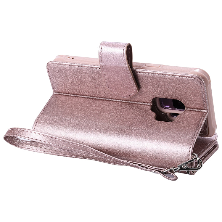 For Galaxy S9 2 in 1 Solid Color Zipper Shockproof Protective Case with Card Slots & Bracket & Photo Holder & Wallet Function